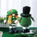 Standing St.Patrick's Day Gnome Plush Doll with Retractable Legs Nordic Scandinavian Swedish Dwarf Gnome Figurines Wearing Glitter Clothes & Black Boots Lucky Green Shamrock Irish Table Decor (B)