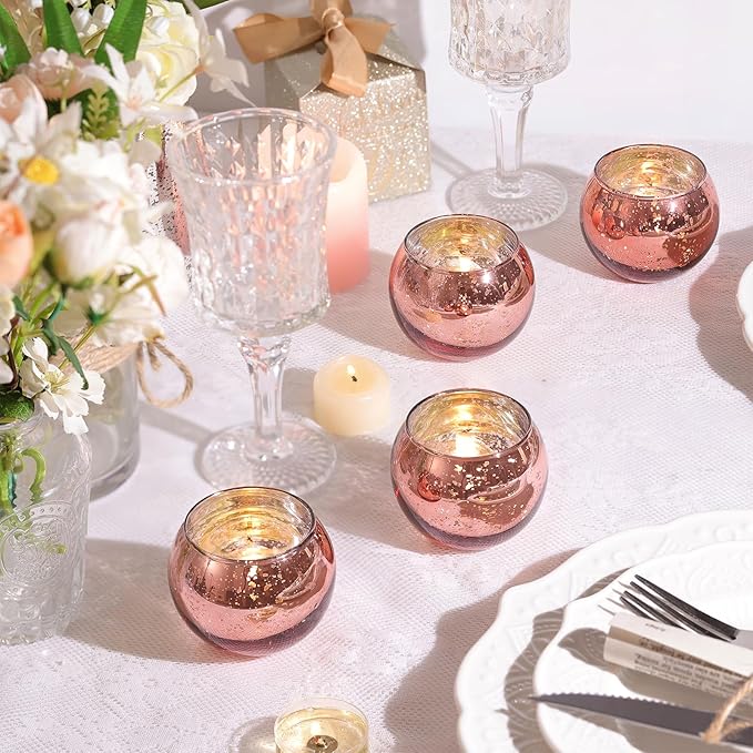 LAMORGIFT 36 Pcs Rose Gold Votive Candle Holders- Rose Gold Party Decorations for Wedding, Bridal Shower Decorations, Engagement, Sweet 16 Birthday Party Table Centerpieces, Mother's Day Decoration