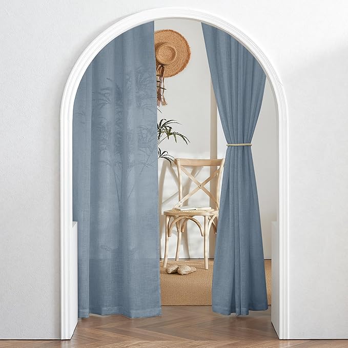 RYB HOME Linen Curtains 95 inch Length for Living Room Bedroom, Light Filtering Half Privacy Rustic Extra Long Elegant Semi Sheer for Kitchen Bathroom, W 100 x L 95 inches, Dusty Blue, 1 Panel