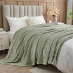 NEWCOSPLAY Super Soft King Blanket Sage Green Premium Silky Flannel Fleece Leaves Pattern Lightweight Bed Blanket All Season Use (Sage Green, King(90"x110"))