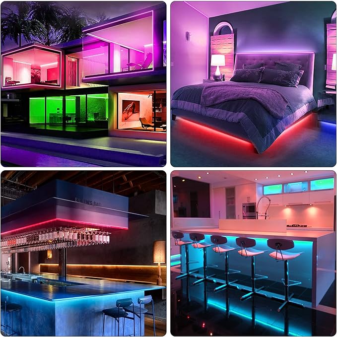 KEELIXIN 130ft Led Lights,Long Led Lights for Bedroom,5050 RGB LED Strip Lights with Remote & Bluetooth App Control Sync with Music,Luces Led para Cuarto,LED Light Strip for Room,2 Rolls of 65ft