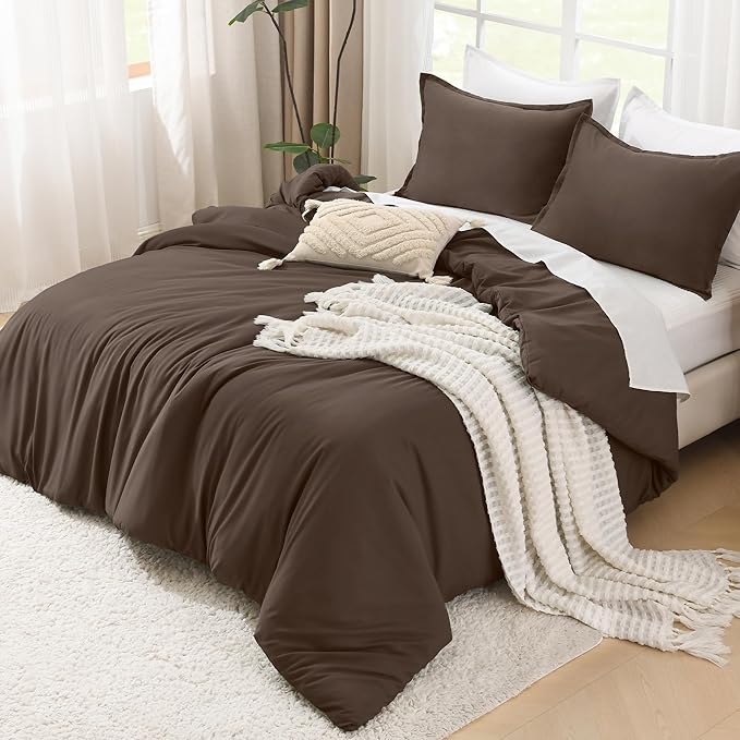 Litanika Comforters Chocolate Super King Plus Size, 3 Pieces Lightweight Solid Bedding Set & Collections, All Season Fluffy Bed Set (128x120In Comforter & 2 Pillowcases)