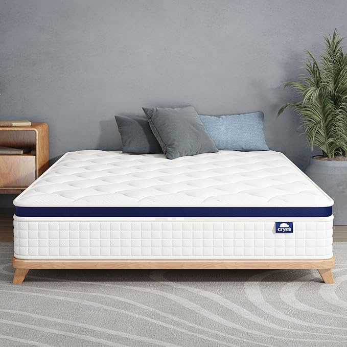 Crystli Queen Mattress 14 Inch - Hybrid Mattress Bed in a Box, Medium Firm Support, Pressure & Pain Relief for All Sleepers, CertiPUR-US Certified, Reinforced Edge Support, Motion Isolation