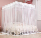 Mengersi Princess 4 Corners Post Bed Curtain Canopy Mosquito Net Princess Canopies (White, Full)
