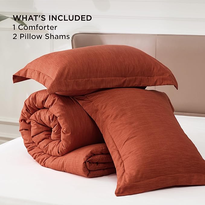 Bedsure Full Comforter Set - Burnt Orange Soft Bedding for All Seasons, Cationic Dyed Bed Set, 3 Pieces, 1 Full Size Comforter (82"x86") and 2 Pillow Shams (20"x26"+2")