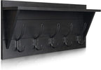 Wall Mounted Coat Rack Shelf, Rustic Wooden Country Style 24" Entryway Shelf with 5 Rustic Hooks Featuring Solid Pine Wood. Perfect Touch for Your Entryway, Mudroom, Kitchen, Bathroom and More, Black