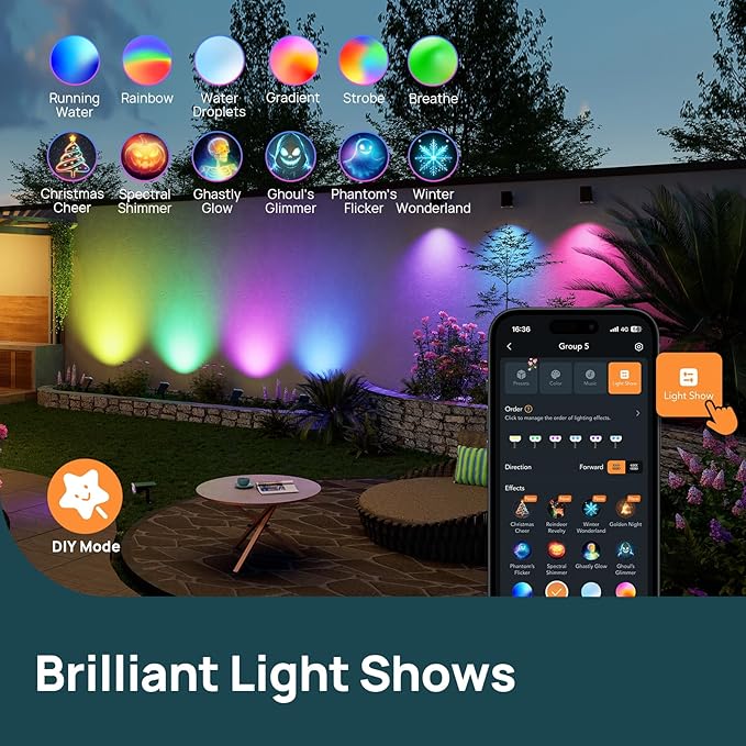 Linkind Smart Solar Spot Lights Outdoor SL5C, Solar Lights Outdoor Spotlight Color Changing APP/Voice Control Landscape Lighting, IP67 Christmas Halloween Decorations for Yard, Garden, Pathway(8 Pack)