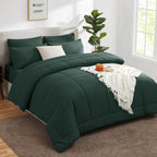 CozyLux King Size Comforter Set Forest Green, 7 Pieces Bed in a Bag, Green Comforter King Size, All Season Bedding Sets with Stitch Quilted Comforter, Flat Sheet, Fitted Sheet, Pillowcases