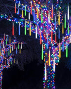 Joomer 2Pack Christmas Lights Outdoor, 11.8 inch 10 Tubes 240 LED Meteor Shower Lights, LED Falling Icicle Cascading Light with Timer Waterproof and Connectable for Christmas Decoration (Multicolor)