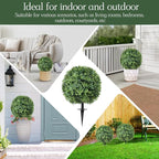 24" Artificial Topiary Boxwood Ball Tree with Ground Spike, Set of 2, UV Resistant Outside Fake Bushes Plants, Faux Cedar Balls Faux Shrubs Plastic Plants for Outdoor Indoor Front Porch Garden Decor