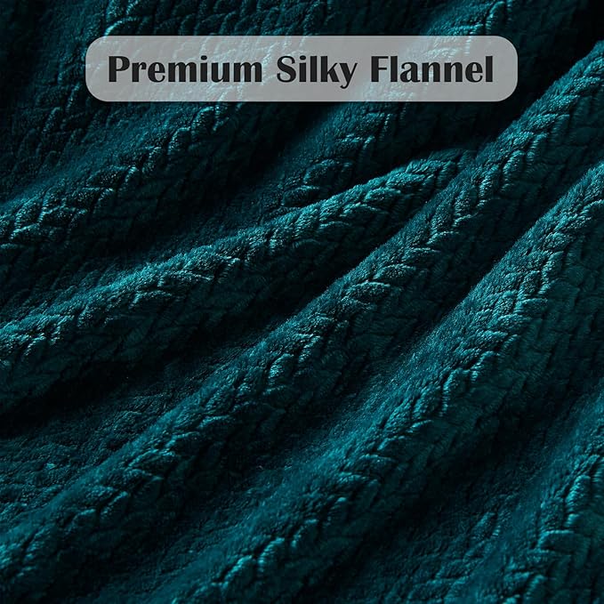NEWCOSPLAY Super Soft King Blanket Dark Teal Premium Silky Flannel Fleece Leaves Pattern Lightweight Bed Blanket All Season Use (Dark Teal, King(90"x110"))