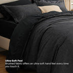 Bedsure Queen Comforter Set Black - Bed in a Bag Queen Size Bedding 7 Pieces, Cationic Dyed Bed Set Gift for Family, Black Soft Bedding for All Seasons Comforter with Sheets, Pillowcases & Shams