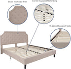 Flash Furniture Brighton Fabric Arched Tufted Upholstered King Size Platform Bed, Modern Low-Profile King Bed Frame with Headboard, Beige