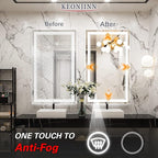 Keonjinn LED Bathroom Mirror with Lights, 40 x 24 Inch Front Lighted Vanity Mirror, HD Tempered Glass, UL-Listed LED Driver, Anti-Fog, 6000K Dimmale, Memory Function, Easy Installation