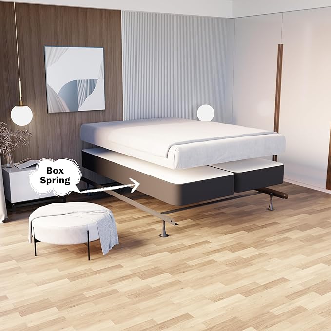 Treaton, 4-Inch Sturdy Wood Box Spring for Mattress Support - Durable and Fully Assembled, Natural Wood Foundation for Full, Gray