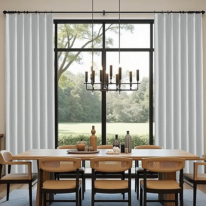 KangBang 100% Blackout Pinch Pleated Curtains 108 Inches Long, Linen Blend Pinch Pleat Window Drapes with Hooks, Track System Curtain Panels for Sliding Door Modern Farmhouse,60x108, Light Grey,2 PCs
