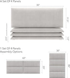 Vänt Upholstered Wall Panels - Queen/Full Size Wall Mounted Headboards - Ribbed Stone - Set of 4 Panels (Each Individual Panel 30"x11.5")