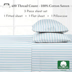 California Design Den Deep Pocket Twin Sheets Set - 400 Thread Count Sateen, Natural 100% Cotton Sheets, Cooling and Durable Bedding Set - Cape Stripe