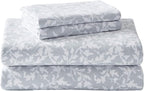 Laura Ashley - Flannel Sheets Queen Size, Anti-Pilling & Wrinkle Resistant Cotton, Touchably Soft for All-Season Comfort - Bed Sheets with Matching Pillowcases & Fitted Sheet (Crestwood Pastel Grey)