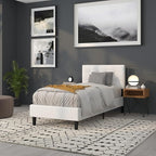 Flash Furniture Bedford Box Stitch Tufted Upholstered Twin Size Headboard in White Fabric