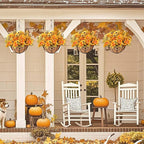 Waipfaru Artificial Fake Fall Hanging Mums Plants Flowers Basket for Outdoor, Faux Mums Floral Hanging Plant in Hang Planter Look Real UV Resistant for Porch Patio Balcony Yard Outdoor Decor (2Pcs)