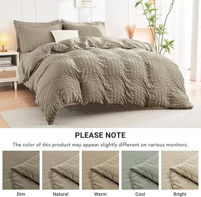 HYMOKEGE Linen Full Size Comforter Sets Seersucker 7 Pieces, All Season Luxury Bed in a Bag for Bedroom, Bedding Set with Comforter, Sheets, Pillowcases & Shams