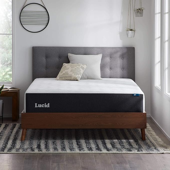 LUCID 12 Inch Memory Foam Mattress - Medium Plush Feel - Infused with Refreshing Bamboo Charcoal and Cooling Gel - Bed in a Box - Temperature Regulating - Pressure Relief - Breathable - Queen Size