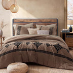 MaiRêve Embroidery King Size Comforter Set Brown, Boho Farmhouse Western Bedding Set 7 Pieces, All Season Bed in A Bag Comforter Set with Sheets, Pillowcases & Shams