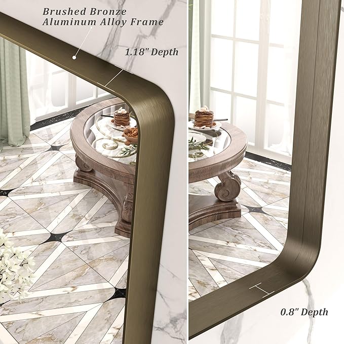 30x36 Bronze Bathroom Wall Mirror, Modern Brushed Metal Framed Mirror for Vanity, Rounded Oil Rubbed Bronze Frame, Anti-Rust, Tempered Shatterproof (Horizontal/Vertical)