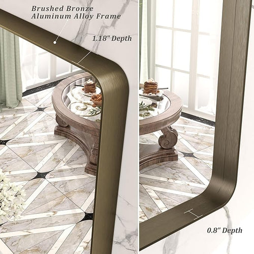 24x32 Bronze Bathroom Mirror, Rounded Rectangle Bronze Frame Mirror, Brushed Bronze Bathroom Vanity Mirror Wall-Mounted, Anti-Rust, Hangs Horizontally or Vertically