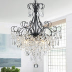 WUZUPS Crystal Chandelier 5-Light Pendant Ceiling Light Modern Lighting Fixture for Dining Room Hallway Bedroom Kitchen Bathroom, H 22.4" x W 18.3", E12 Base, Black