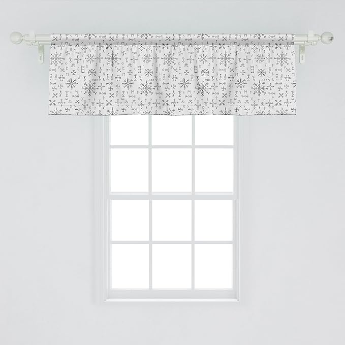 Ambesonne Nordic Window Valance Pack of 2, Viking Runes and Talismans Scandinavian Symbols with The Futhark Alphabet, Rod Pocket Curtain Valances for Kitchen Bedroom, 54" X 18", Dark Grey and White