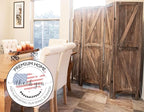 Premium Home 4-Panel Room Divider – Rustic Brown Barn Door, K Pattern Folding Privacy Screen, Partition Wall