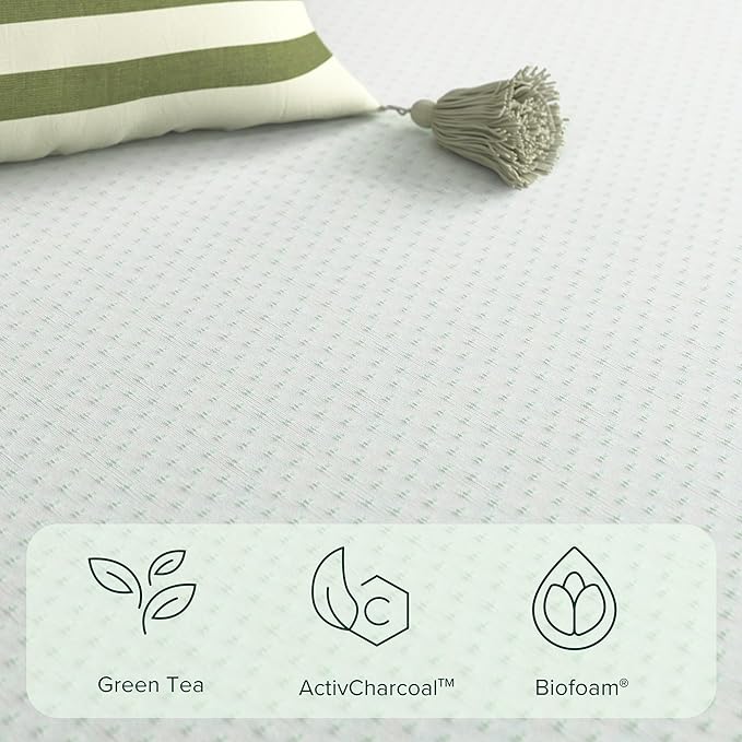ZINUS 6 Inch Green Tea Memory Foam Mattress, King, Fiberglass Free, Patented Custom Contour Support, Sturdy Base Foam, CertiPUR-US Certified, Mattress in A Box, White