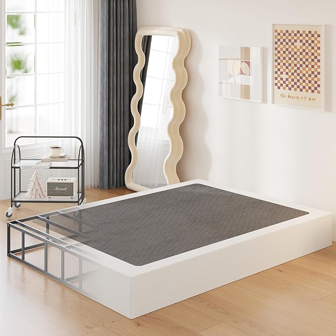 10 Inch High Profile Full Size Box Spring Heavy Duty Metal Box Spring Full Size with Fabric Cover, Sturdy Mattress Foundation, Easy Assembly, Noise Free, Black