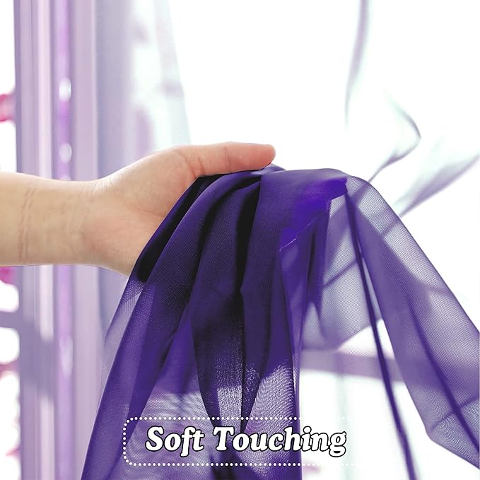 OVZME Purple Kitchen Sheer Curtains 36 inches Long, Short Kitchen Window Treatment Solid Sheers Cafe Curtains Bathroom Voile Half Window Curtains 2 Panels for Laundry Room, Rod Pocket, 42" Wx36 L