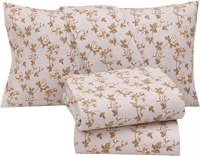 RUVANTI Flannel Sheets Queen Size - 100% Cotton Double Brushed Bed Sheets, Deep Pockets 16 Inches Queen Sheet Set, All Seasons Breathable & Extra Soft - Warm & Cozy, 4 Piece, Dazzale