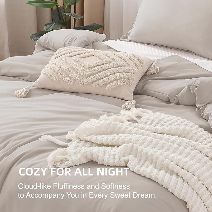 Litanika Linen Grey Comforter Set Twin/Twin XL Size, 2 Pieces Lightweight Solid Bedding Comforter Set, All Season Fluffy Bed Set (66x90In Comforter & 1 Pillowcase)