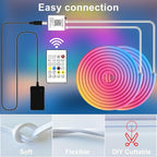 Cozylady 40Ft (20Ft *2 Rolls) RGB LED Neon Rope Lights for Bedroom, 12m LED Strip Lamp with Double Sided Adhesive Tape, App/Remote Control DIY Lights Decorate The Outdoor and Indoor of Your Home