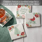 Thirstystone Holiday Traditions 4 Pack Assorted Tumbled Tile Stone Coasters with Protective Cork Backing 4" Square Manufactured in The USA