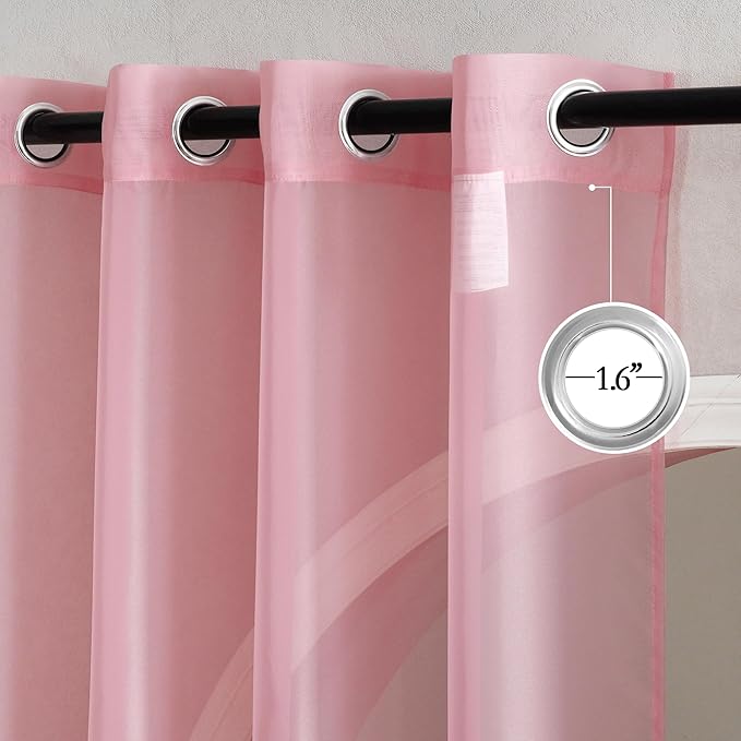 NICETOWN Pink Sheer Curtains for Living Room, Grommet Lightweight Gauzy Textured Sheer Panels Light Filtering Window Treatment for Girls Room, W54 x L108, 2 Panels