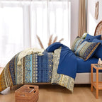 Cottolester Boho Queen Comforter Set 8 Pieces,Brown Blue Bohemian Comforter Paisley Striped Bed in A Bag,Soft Microfiber Bedding Set for All Season