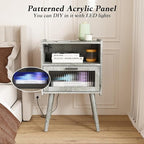 SOOWERY Mid Century Modern Nightstand with Charging Station, Bedside Tables with Acrylic Drawer, End Table Side Table with 2 Tiers Storage Space, for Bedroom, Living Room, Light Grey