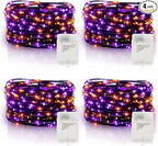 Purple Orange Halloween Timer Fairy Lights Battery Operated 4 Pack 16.4Ft 50 LED Black Wire Twinkle Lights with Timer 5 Modes for Halloween Indoor Outdoor Party Decoration