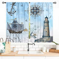 Nautical Curtains, Vintage Marine Coastal Sailboat Compass Anchor Ocean Beach Lighthouse Watercolor Blue Decorative Drapes for Bedroom Living Room Kitchen Bathroom Window 2 Panels Set, 55x39 Inch