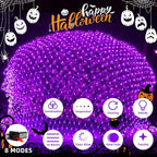 HeKation Halloween Net Lights Outdoor, Purple Halloween Net Mesh Lights 200 Led Bulbs Waterproof, for Indoor, Curtain, Tree, Bush, Party, Wedding, Fairy, Wall(9.8'x6.6', Plug in)