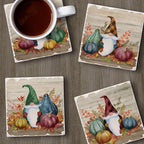 Thirstystone Autumn Gnomes 4 Pack Assorted Tumbled Tile Stone Coasters with Protective Cork Backing 4" Square Manufactured in The USA