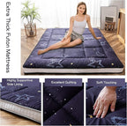 MAXYOYO Black Moon and Star Futon Mattress, Padded Japanese Floor Mattress Quilted Bed Mattress Topper, Extra Thick Folding Sleeping Pad Floor Lounger Guest Bed for Camping Couch, Queen