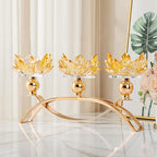 Crystal Candle Holders Lotus Candelabras Gold Arch Candlestick, Centerpiece Table, Home Hecor for Wedding, Dinning Room, Coffee Table, Kitchen, Living Room, Entryway (3 Arms, Tealight Candle)