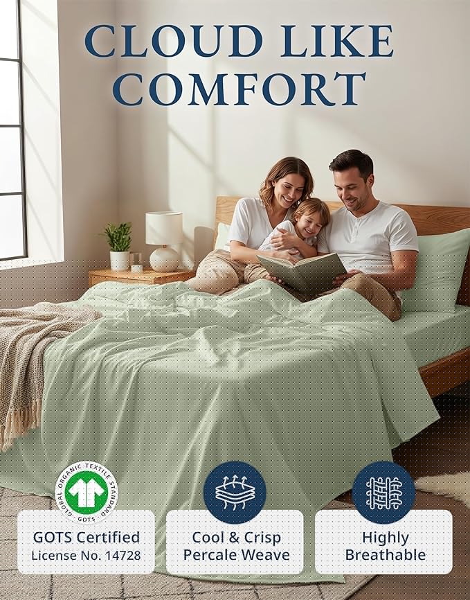 LANE LINEN 100% Mercerized Organic Cotton Twin XL Sheets Set, Soft & Comfy Percale Weave - Perfect for Hospital beds or Dorm Room, Luxury Hotel Like Sheets Twin XL Size Sheet Set - Mineral